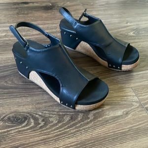 Women's Corkys Carley Black Smooth Wedge Sandal Shoes size 11
